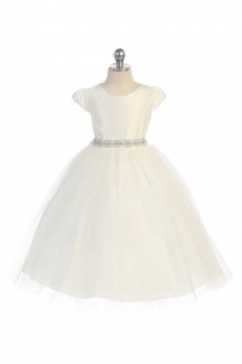 Ivory Simple Satin & Tulle Flower Girl Dress with Crystal Sash Ivory Simple Satin & Tulle Flower Girl Dress with Crystal Sash