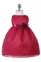 Burgundy Lovely Floral Lace Baby Girl Dress 