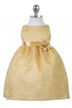 Gold Lovely Floral Lace Baby Girl Dress 