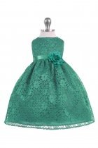 Green Lovely Floral Lace Baby Girl Dress 