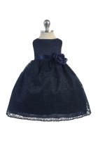 Navy Lovely Floral Lace Baby Girl Dress 