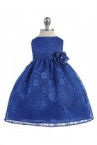 Royal Blue Lovely Floral Lace Baby Girl Dress 