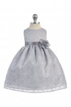 Silver Lovely Floral Lace Baby Girl Dress 