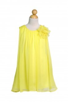 Yellow Chiffon Ruched Neckline Flower Girl Dress