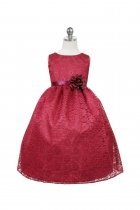 Burgundy Lovely Floral Lace Flower Girl Dress 