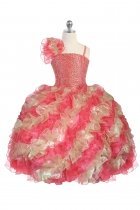 Coral/Gold Single Shoulder Princess Pageant Girl Ball Gown