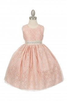 Dusty Rose/Ivory Elegant Lace Flower Girl Dress with Rhinestone Sash Dusty Rose/Ivory Elegant Lace Flower Girl Dress with Rhinestone Sash