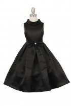 Black Bridal Satin Cowl Neckline Flower Girl Dress