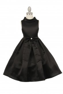 Black Bridal Satin Cowl Neckline Flower Girl Dress