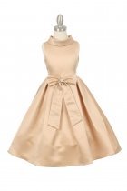 Champagne Bridal Satin Cowl Neckline Flower Girl Dress