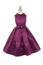 Plum Bridal Satin Cowl Neckline Flower Girl Dress