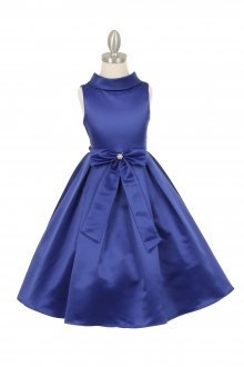 Royal Blue Bridal Satin Cowl Neckline Flower Girl Dress