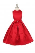 Red Bridal Satin Cowl Neckline Flower Girl Dress