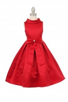 Red Bridal Satin Cowl Neckline Flower Girl Dress
