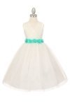 White/Jade Tulle V-Neck with Removable Floral Sash Flower Girl Dress White/Jade Tulle V-Neck with Removable Floral Sash Flower Girl Dress