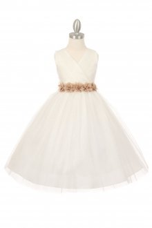 Ivory/Champagne Tulle V-Neck with Removable Floral Sash Flower Girl Dress Ivory/Champagne Tulle V-Neck with Removable Floral Sash Flower Girl Dress