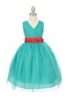 White/Jade Tulle V-Neck with Removable Floral Sash Flower Girl Dress White/Jade Tulle V-Neck with Removable Floral Sash Flower Girl Dress