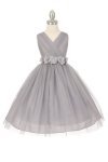 White/Jade Tulle V-Neck with Removable Floral Sash Flower Girl Dress White/Jade Tulle V-Neck with Removable Floral Sash Flower Girl Dress