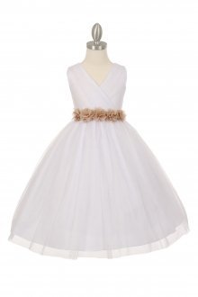 White/Champagne Tulle V-Neck with Removable Floral Sash Flower Girl Dress White/Champagne Tulle V-Neck with Removable Floral Sash Flower Girl Dress