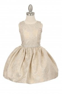 Ivory Shiny Jacquard Printed Flower Girl Dress