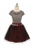 Burgundy Short Sleeve Holiday Girl Dress
