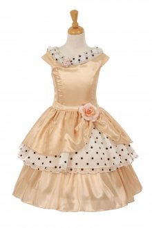 Champagne Taffeta and Organza Polka Dot Girl Dress Champagne Taffeta and Organza Polka Dot Girl Dress