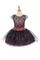Navy/Rose Charmeuse Satin Flower Girl Dress with Lace Overlay