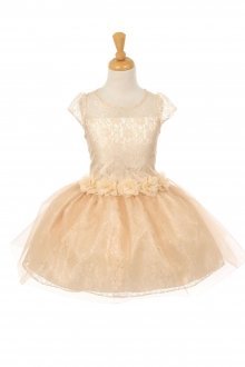 Champagne Charmeuse Satin Flower Girl Dress with Lace Overlay