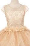 Champagne Charmeuse Satin Flower Girl Dress with Lace Overlay