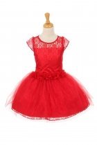 Red Charmeuse Satin Flower Girl Dress with Lace Overlay