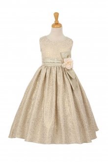 Champagne Sleeveless Brocade Flower Girl Dress
