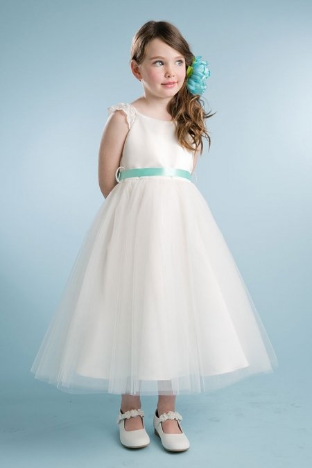 Ivory/Mint Lace Sleeve Dress With Tulle Skirt Flower Girl Dress