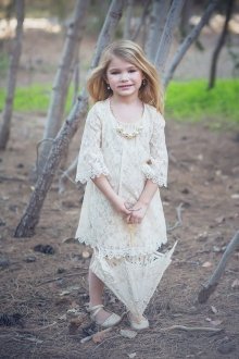 Champagne Lace Short Dress with Matching Detachable Necklace