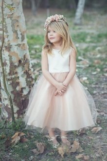 Champagne Dull Satin Top with Tulle Skirt Flower Girl Dress