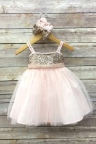 Blush Sequin Top Dress with Overlay Tulle Skirt Infant Girl Dress