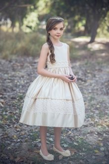 Champagne Luxurious Dull Satin Flower Girl Dress