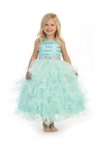 Aqua One Shoulder Pageant Dress with Multi Layered Ruffle Skirt