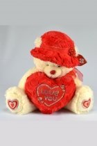 Valentines Day Plush Musical Teddy Bear with Red Hat and Red Heart
