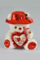 Valentines Day Plush Musical Teddy Bear with Red Hat and Red Heart - White Bear
