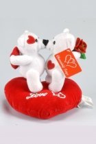 Valentines Day Plush Musical Teddy White Couple Bears with Red Heart - 7 inches