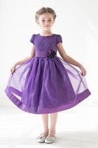 Purple Floral Lace Bodice Organza Flower Girl Dress