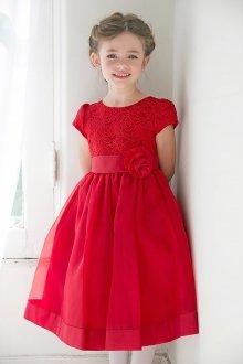 Red Floral Lace Bodice Organza Flower Girl Dress Red Floral Lace Bodice Organza Flower Girl Dress