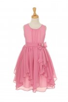 Dusty Rose Yoryu Chiffon Asymmetric Ruffled Flower Girl Dress