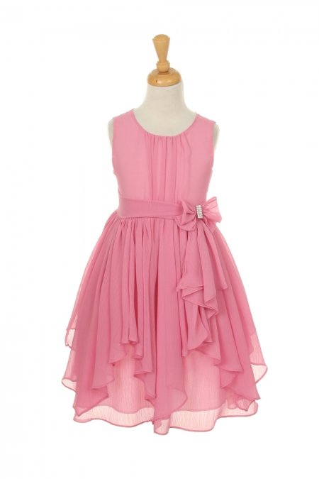 Dusty Rose Yoryu Chiffon Asymmetric Ruffled Flower Girl Dress Dusty Rose Yoryu Chiffon Asymmetric Ruffled Flower Girl Dress