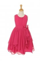 Fuchsia Yoryu Chiffon Asymmetric Ruffled Flower Girl Dress