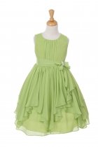 Lime Yoryu Chiffon Asymmetric Ruffled Flower Girl Dress