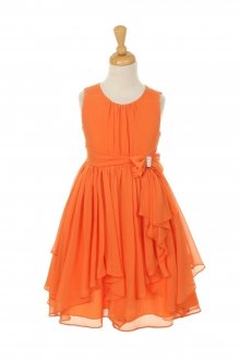 Orange Yoryu Chiffon Asymmetric Ruffled Flower Girl Dress