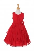 Red Yoryu Chiffon Asymmetric Ruffled Flower Girl Dress