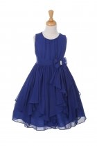Royal Blue Yoryu Chiffon Asymmetric Ruffled Flower Girl Dress