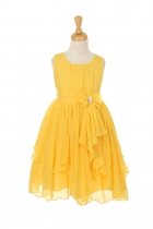 Yellow Yoryu Chiffon Asymmetric Ruffled Flower Girl Dress